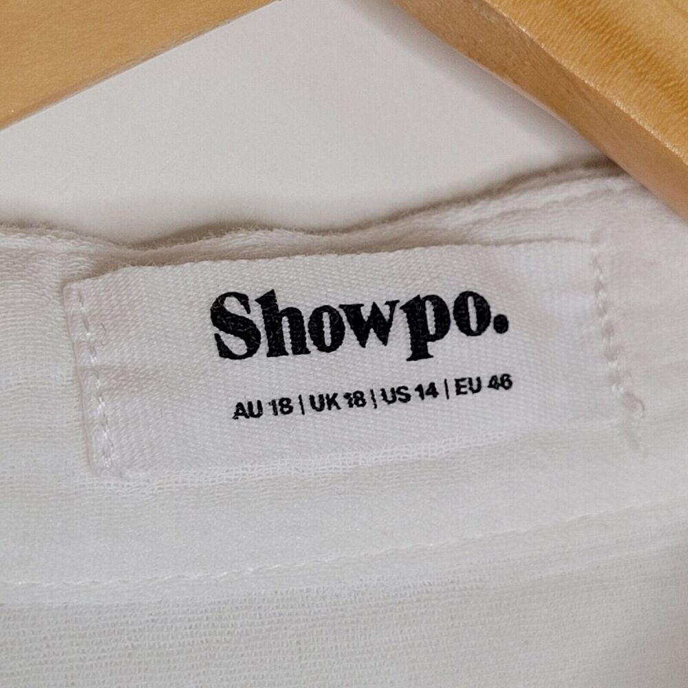 SHOWPO White Gauzy Cotton Playsuit Size 14 Pockets Drawstring Lined Puff Sleeve - Picture 9 of 11